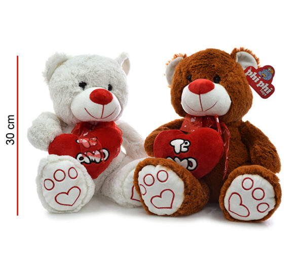 MI2351 - OSO PATAS MARCADAS Y CORAZON AL COSTADO CON SONIDO 30CM