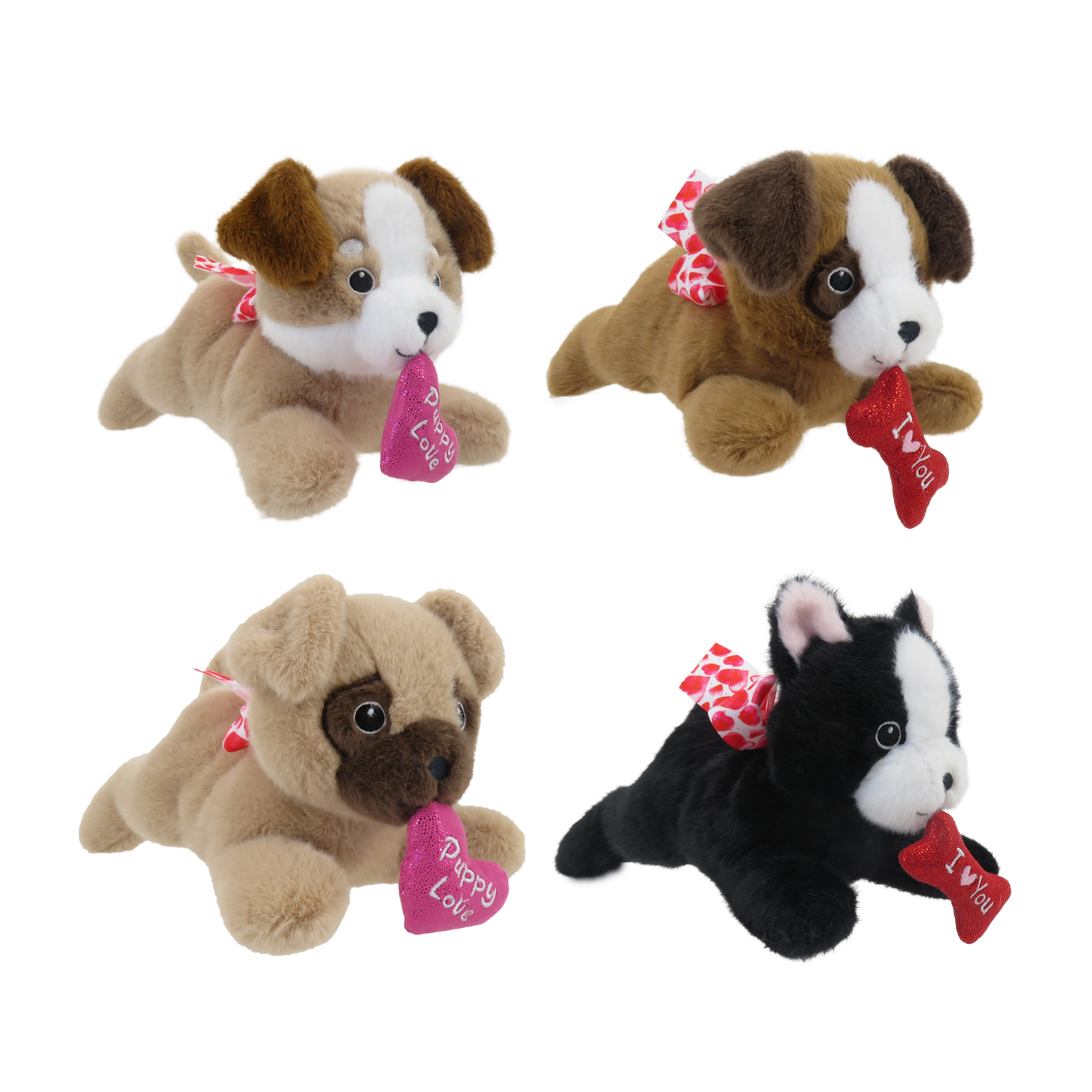 WO850982V - PERROS C/ CORAZON ACOSTADOS 20CM